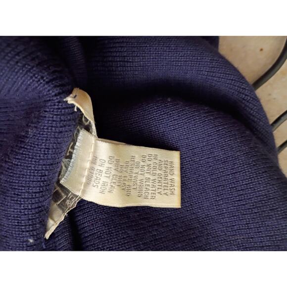 Vtg Petite Sophisticate Beaded Cardigan S Navy Old Money Classic Hong Kong Wool - Picture 6 of 10